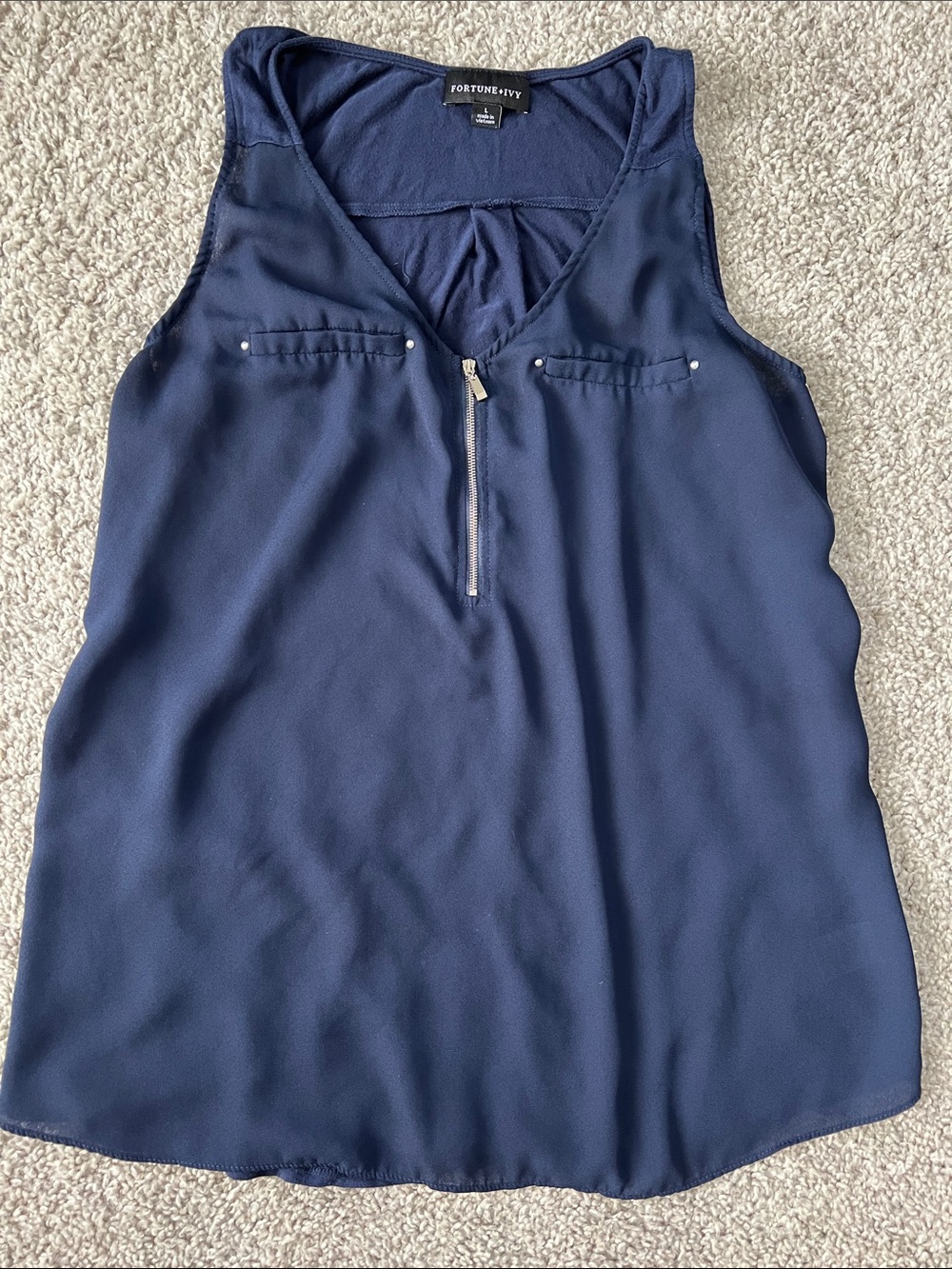 Fortune & Ivy Navy V-Neck Zip-Front Sleeveless Tank